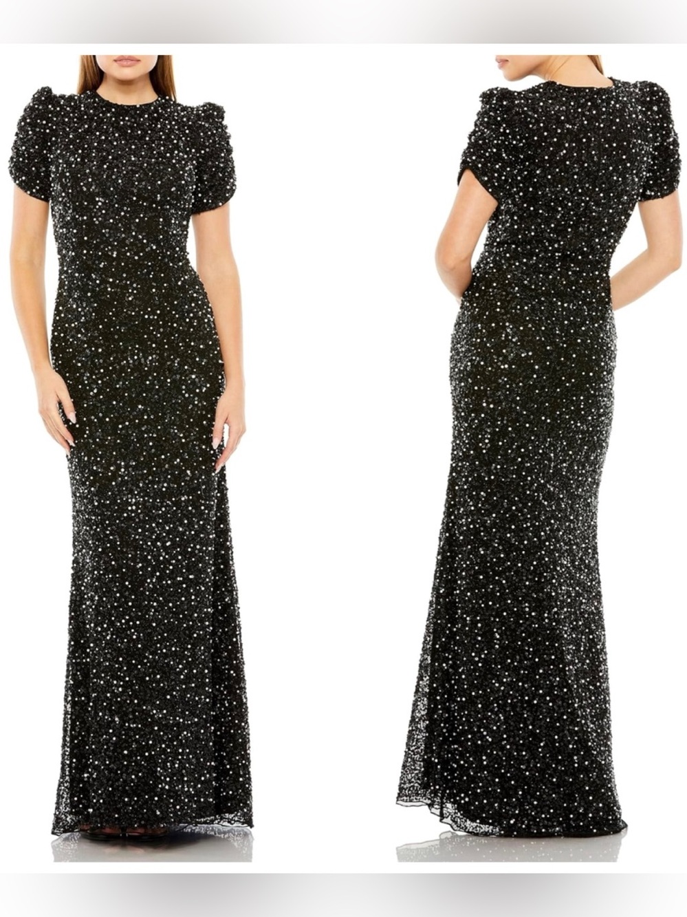 Mac Duggal Beaded Mesh High Neck Puff Sleeve Gown Dress Size 8 NWT